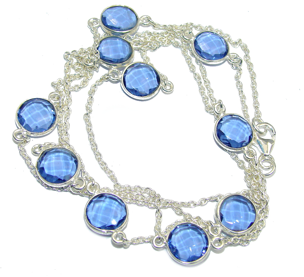 36 inches Swiss Blue Topaz Quartz Sterling Silver Necklace