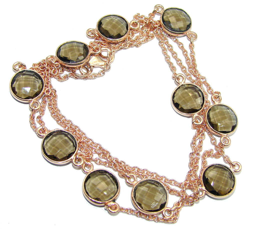 36 inches Genuine Smoky Topaz Rose Gold over Sterling Silver Necklace
