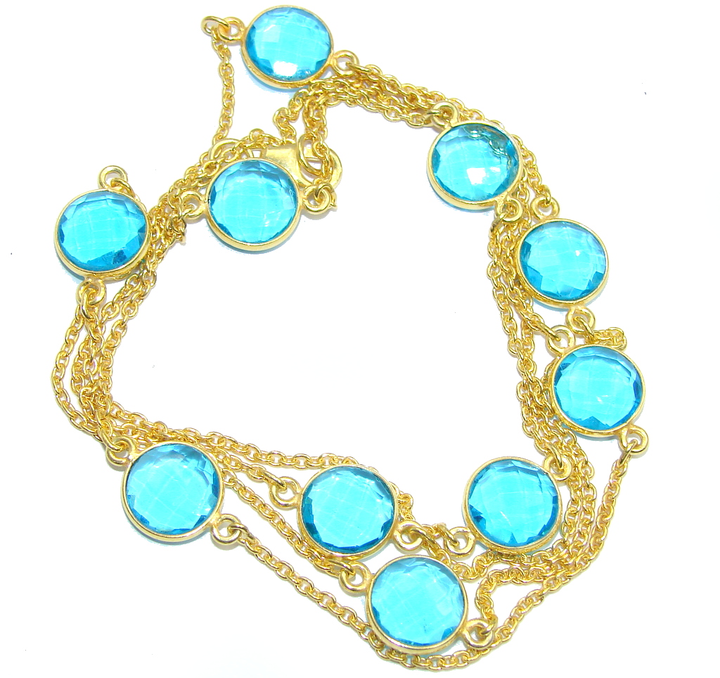 36 inches Swiss Blue Topaz Quartz Gold plated over Sterling Silver Necklace
