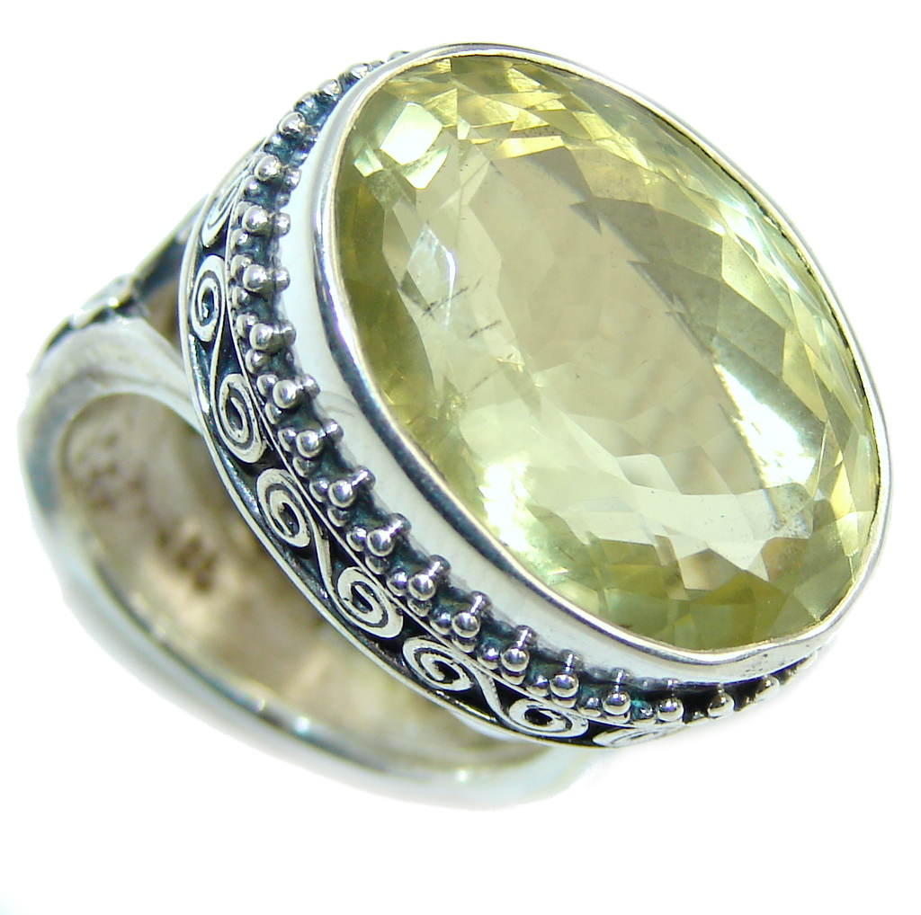 Big Genuine Citrine Made Sterling Silver handcrafted Ring size adjustable
