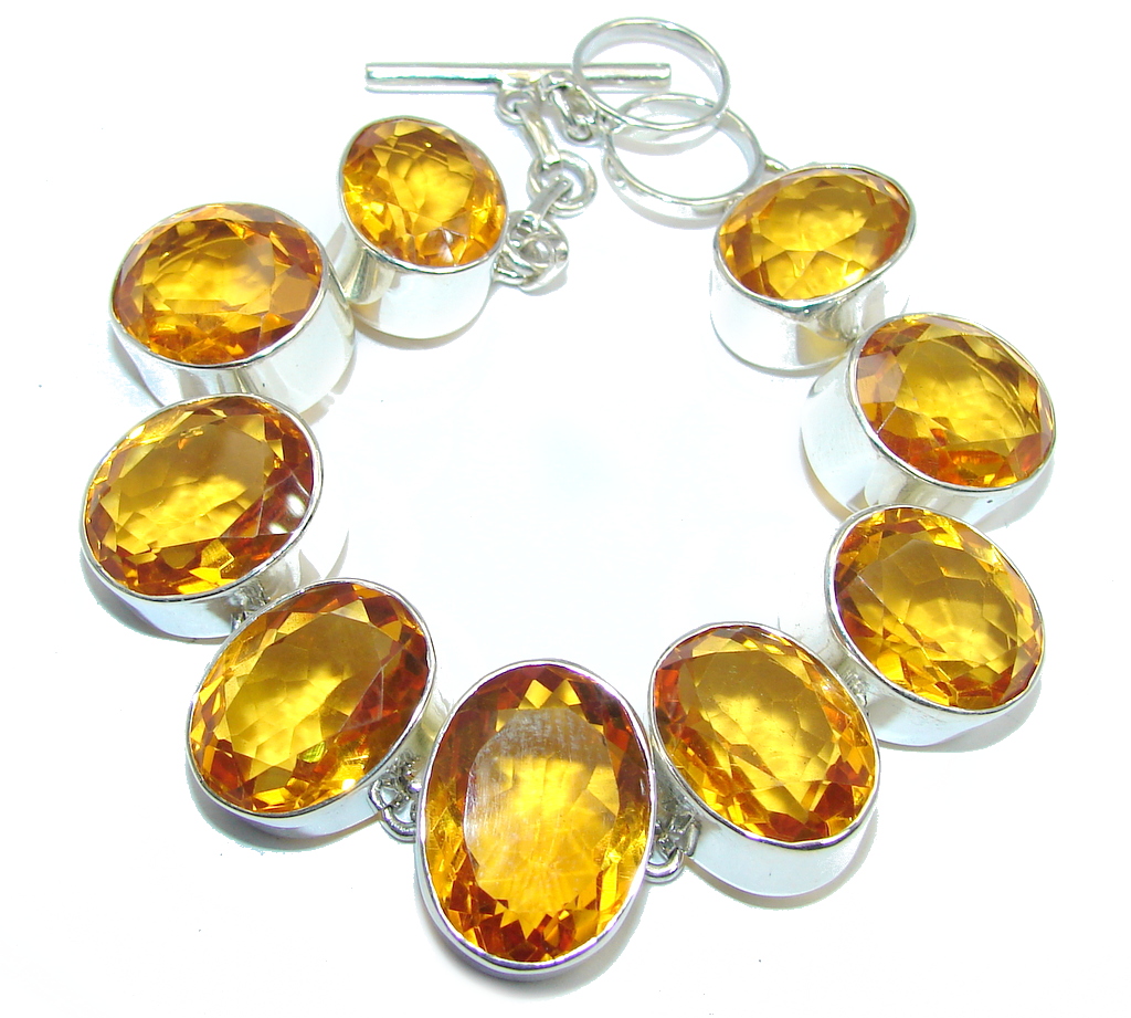 Amazing Flawless Golden Quartz Sterling Silver Bracelet