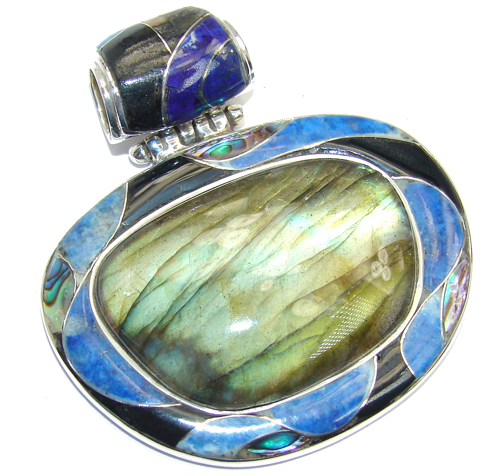 Giant! Perfect AAA Blue Fire Labradorite Sterling Silver Pendant