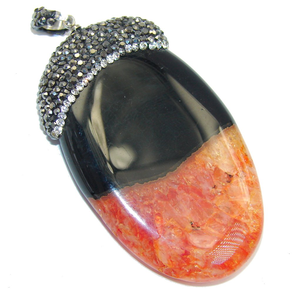Perfect Orange Botswana Agate Spinel Sterling Silver Pendant