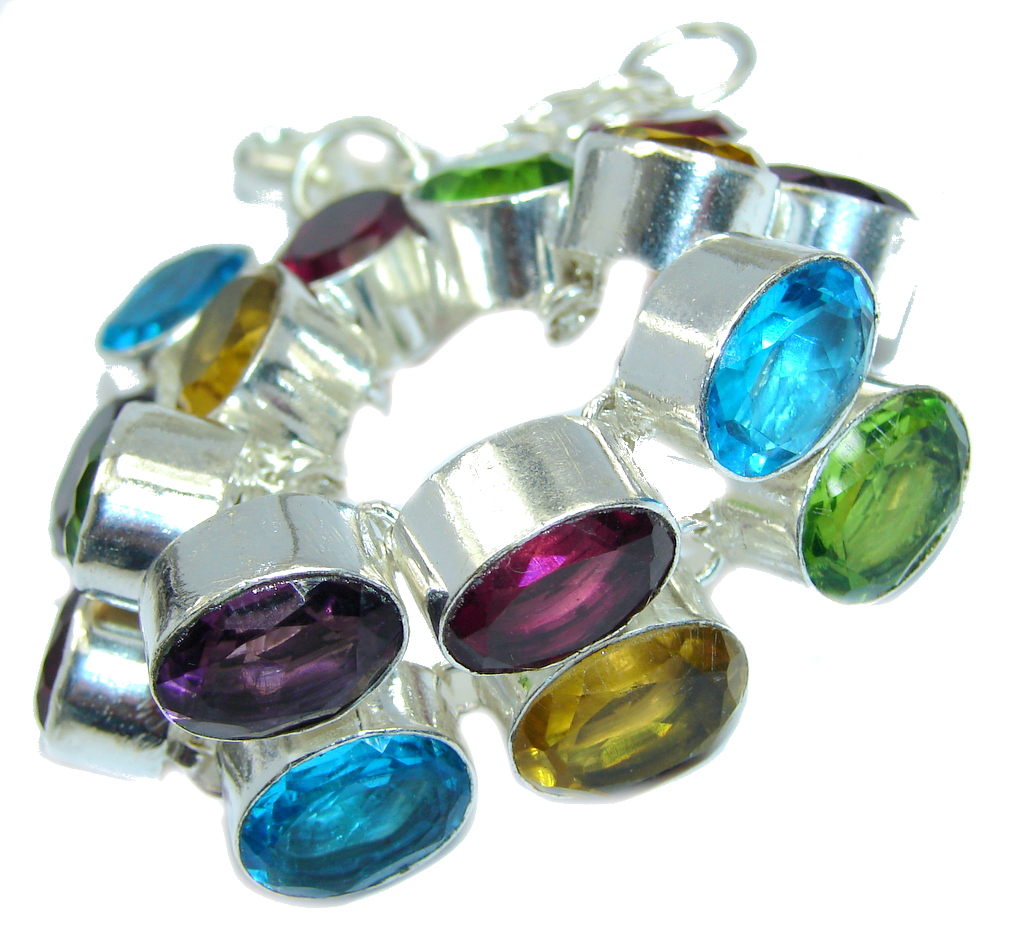 Amazing Flawless created Multicolor Quartz Sterling Silver Bracelet
