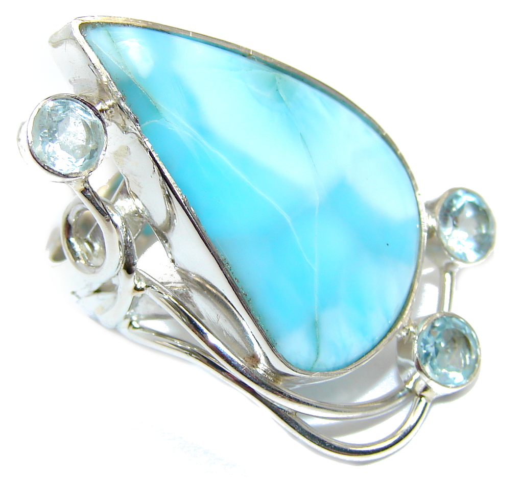 Amazing AAA quality Blue Larimar Sterling Silver Ring size adjustable