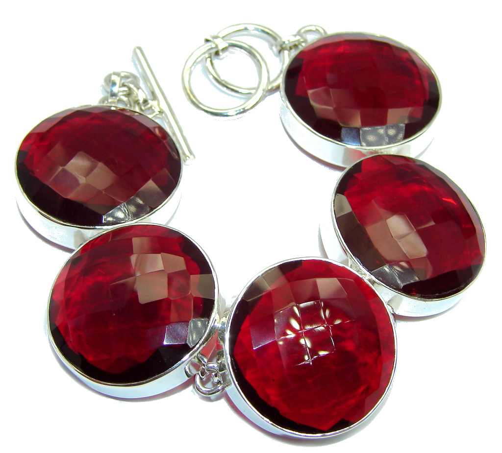 Amazing Flawless Passion Red Quartz Sterling Silver Bracelet