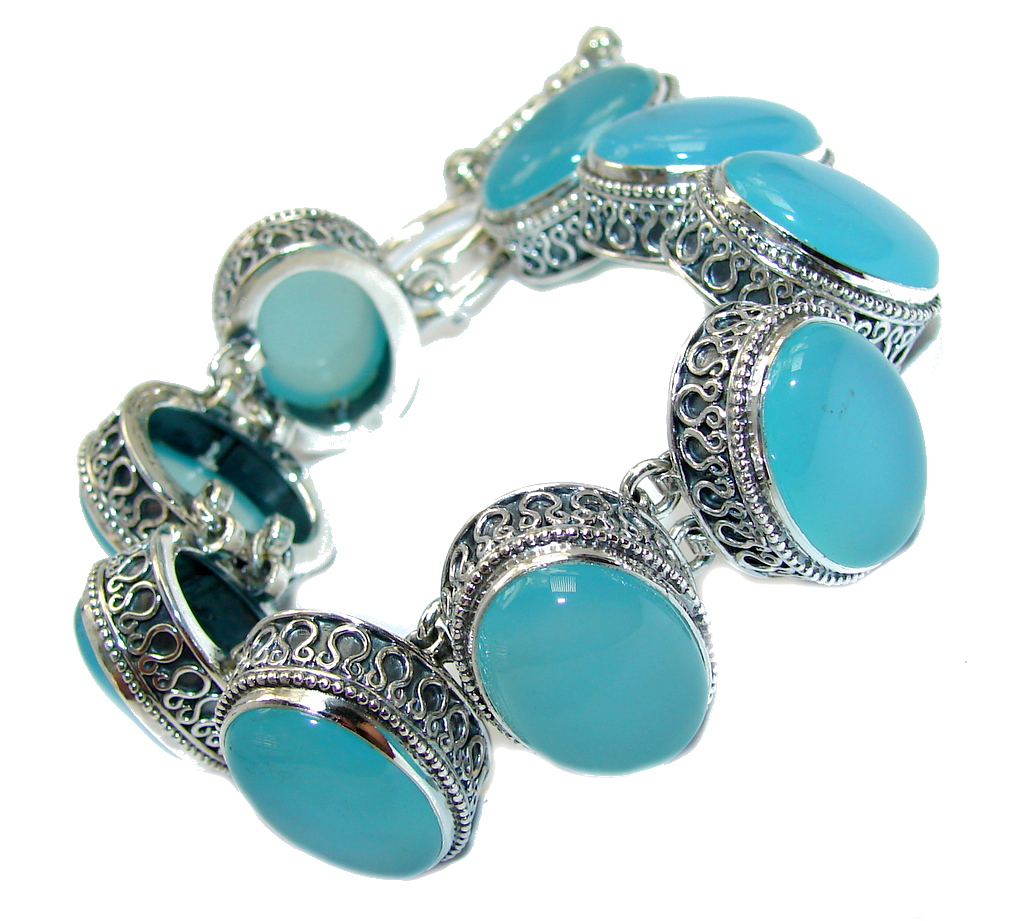 Chunky Vintage Design AAA Chalcedony Agate Sterling Silver Bracelet