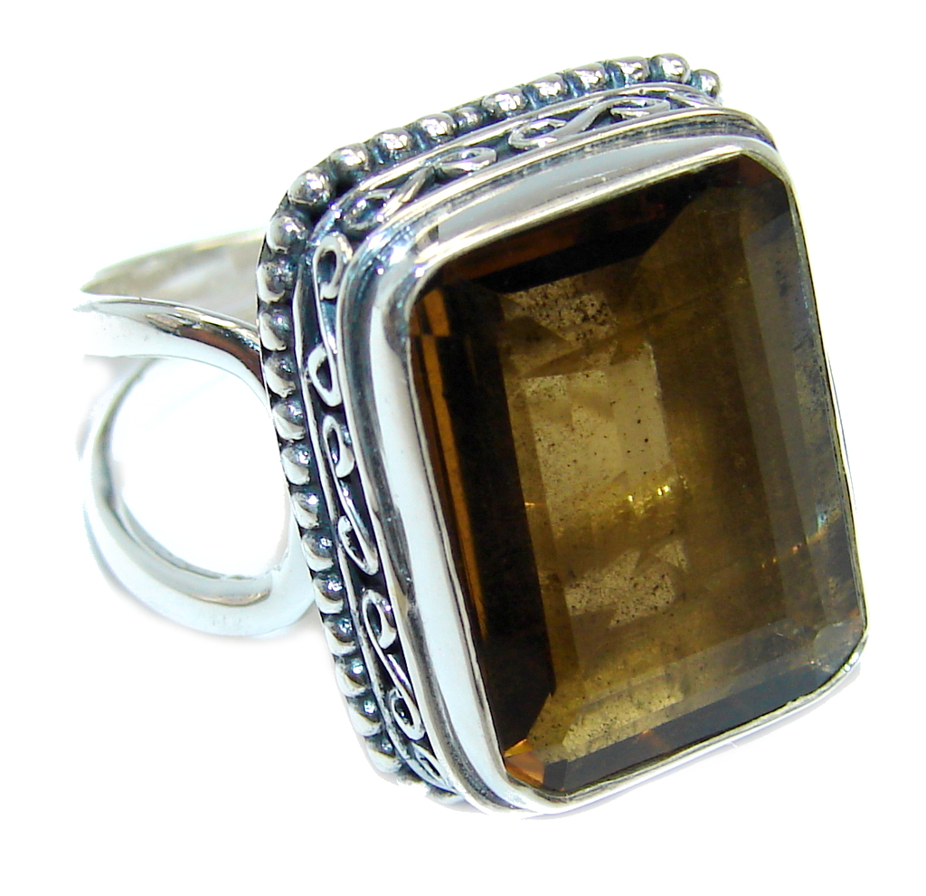 Amazing Genuine Smoky Topaz Sterling Silver ring size adjustable
