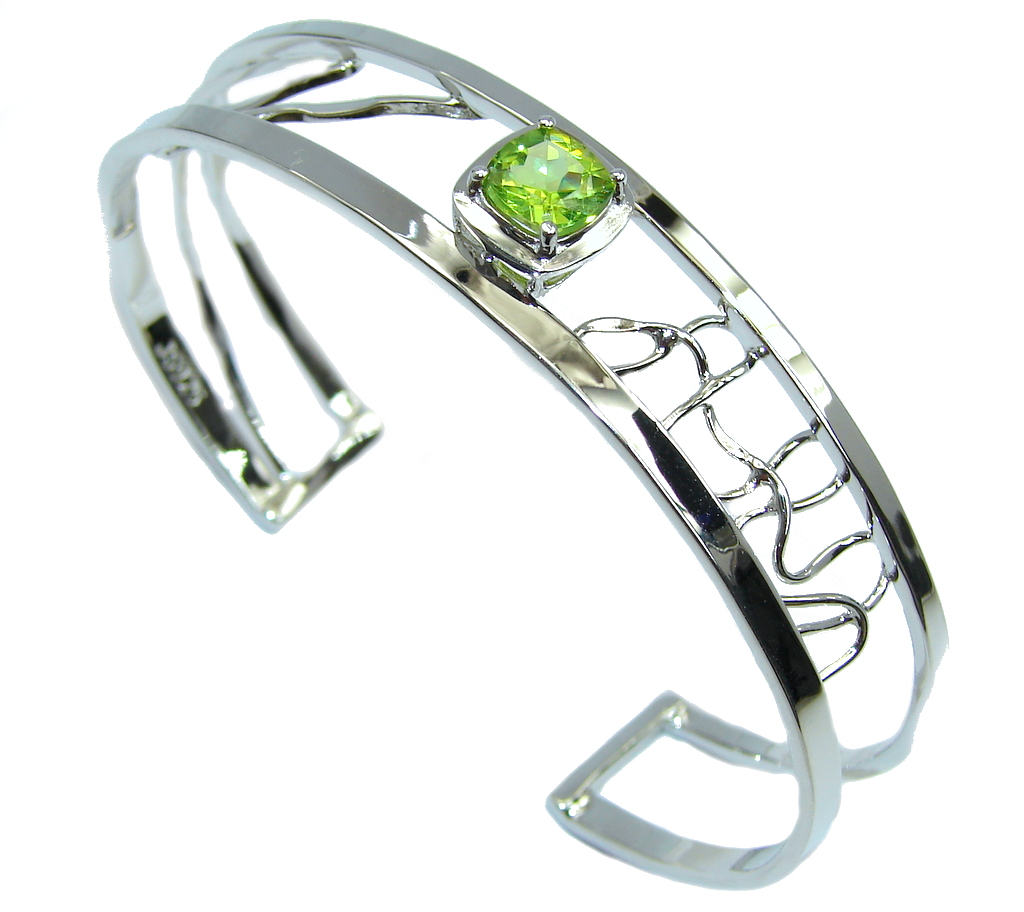 Genuine Peridot White Topaz Sterling Silver Bracelet / Cuff