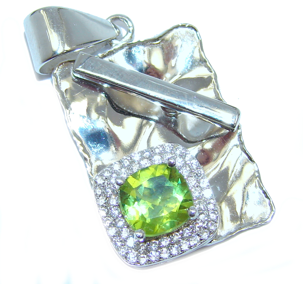 Genuine Green Peridot & White Topaz Sterling Silver Pendant