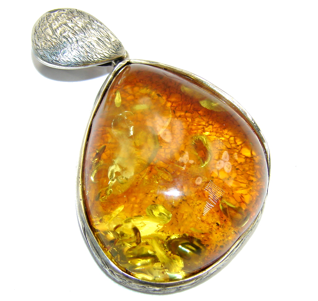 Bold Prehistoric Golden natural Baltic Amber Sterling Silver Pendant