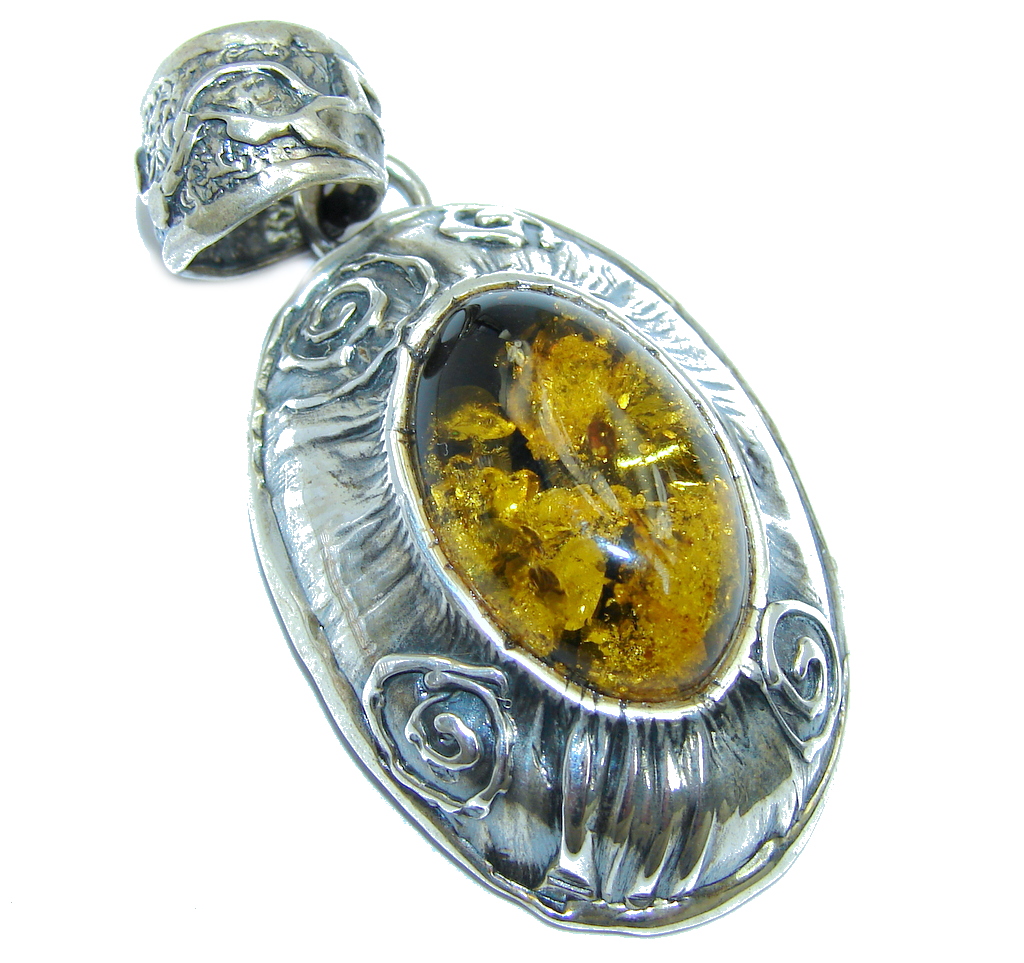 Back to Nature Green AAA Green Baltic Amber Sterling Silver Pendant