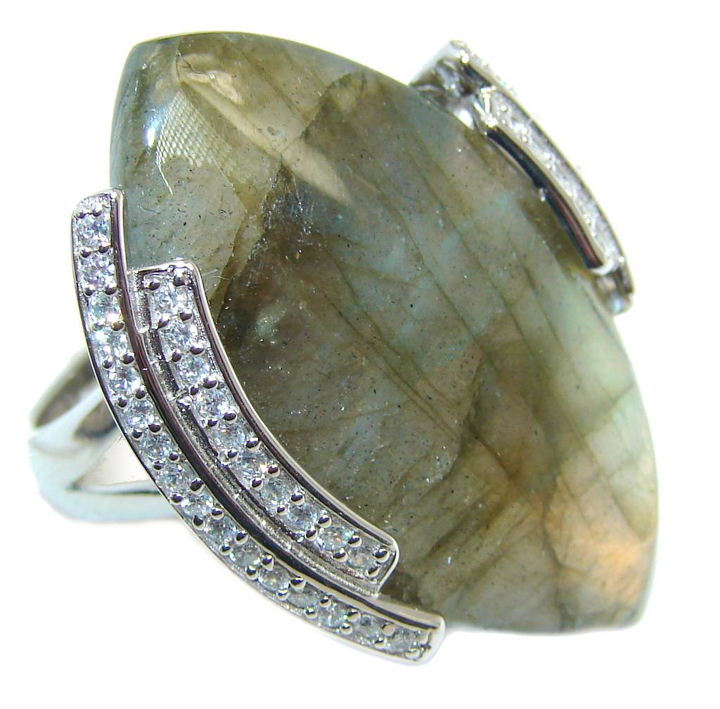 Blue Aura AAA Fire Labradorite Sterling Silver ring s. 8