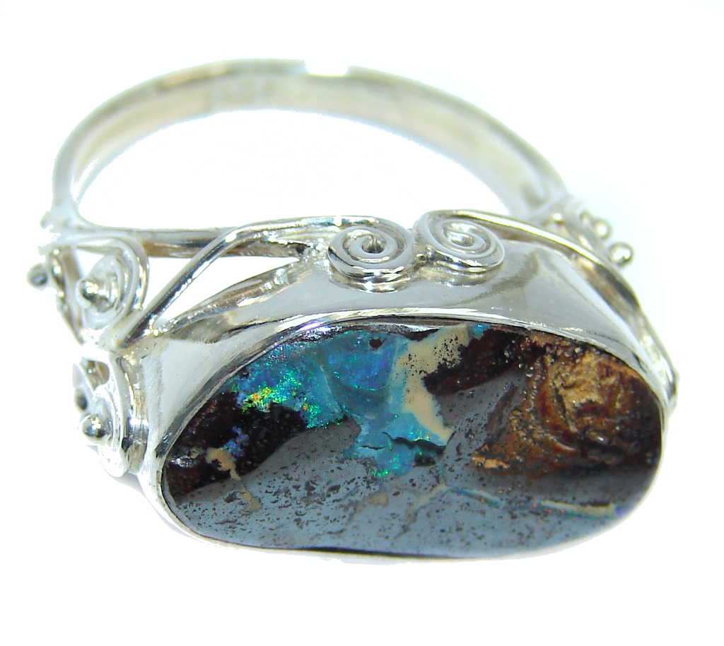 Amazing Australian Boulder Opal Sterling Silver Ring size 10