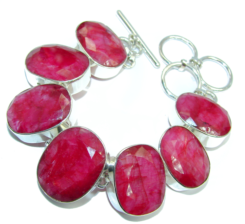 Sublime Red Passion Kashmire Ruby Sterling Silver Bracelet