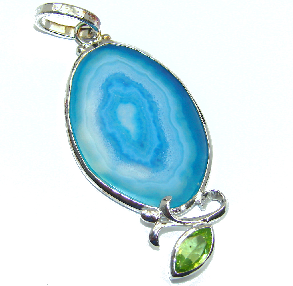 Amazing Blue Agate Blue Peridot Sterling Silver Pendant