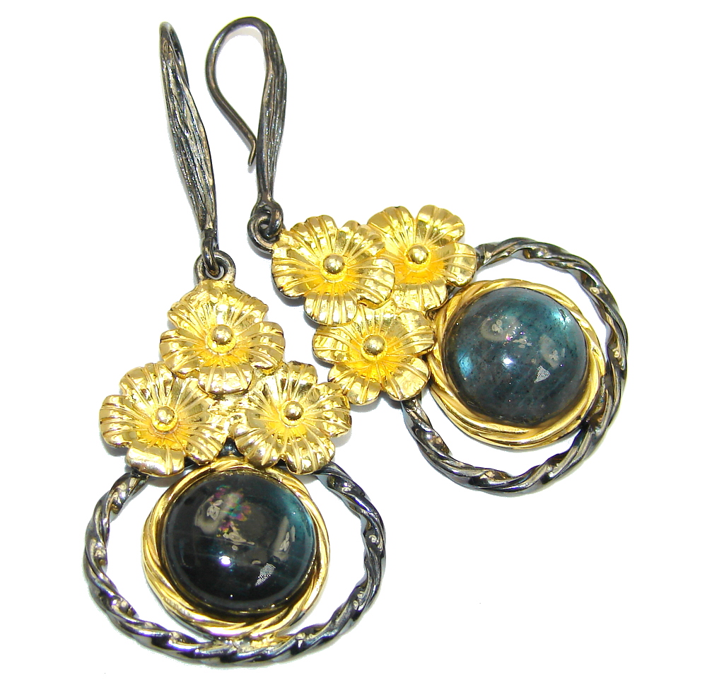 Fashion Beauty AAA Labradorite Gold Rhodium Plated Sterling Silver earrings