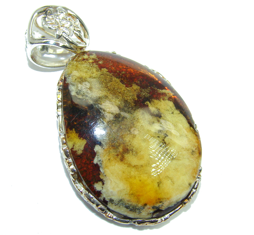 Vintage Design Golden natural Baltic Amber Sterling Silver Pendant