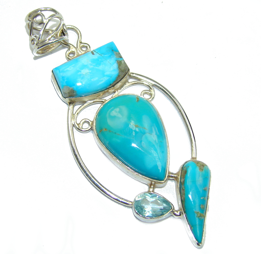 AAA Sleeping Beauty Blue Turquoise Sterling Silver Pendant