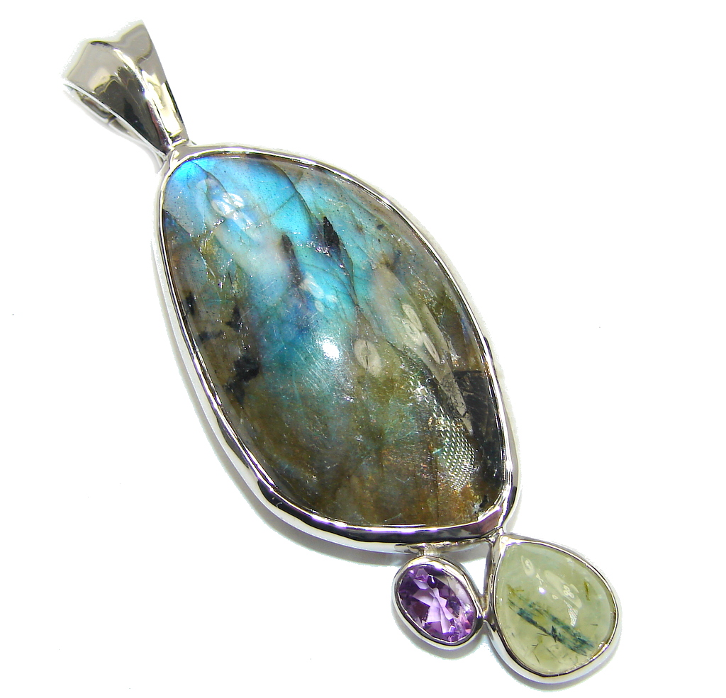 Amazing Blue Fire Labradorite Sterling Silver Pendant