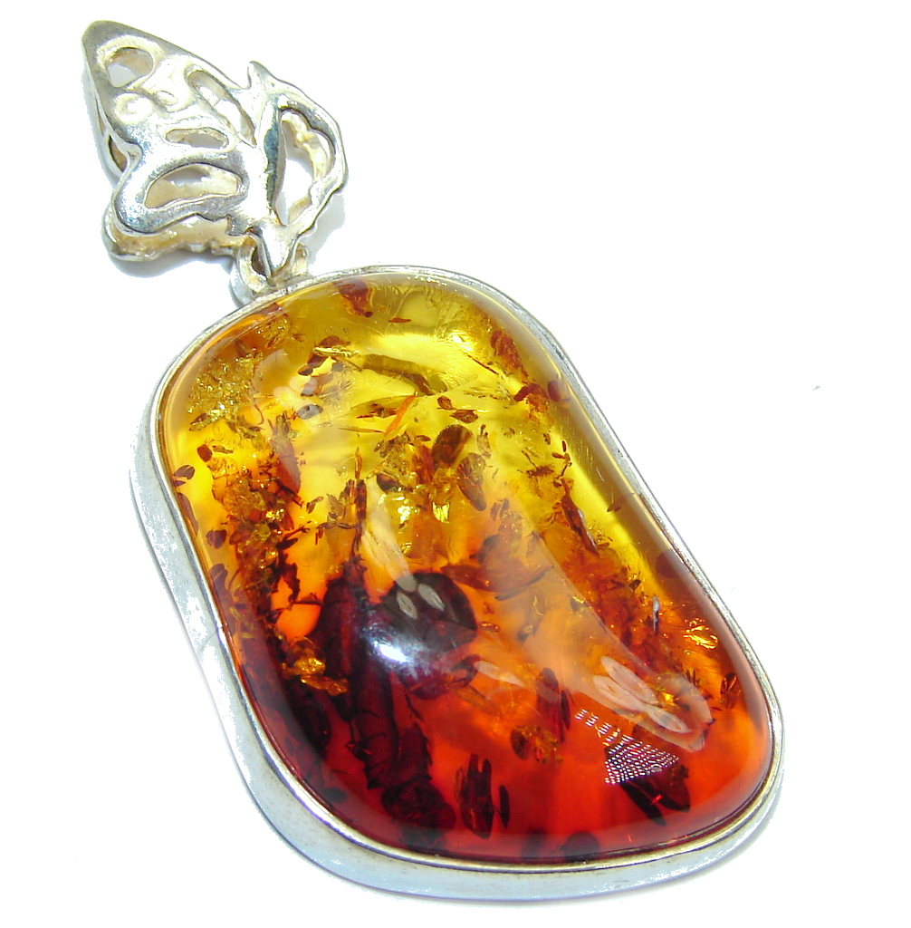 Vintage Design Golden natural Baltic Amber Sterling Silver Pendant