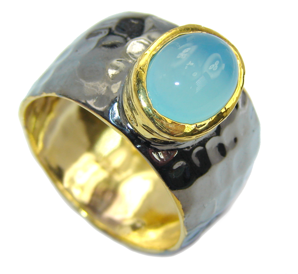 Classy Botswana Chalcedony Agate Gold Rhodium Plated over Sterling Silver Ring s. 8