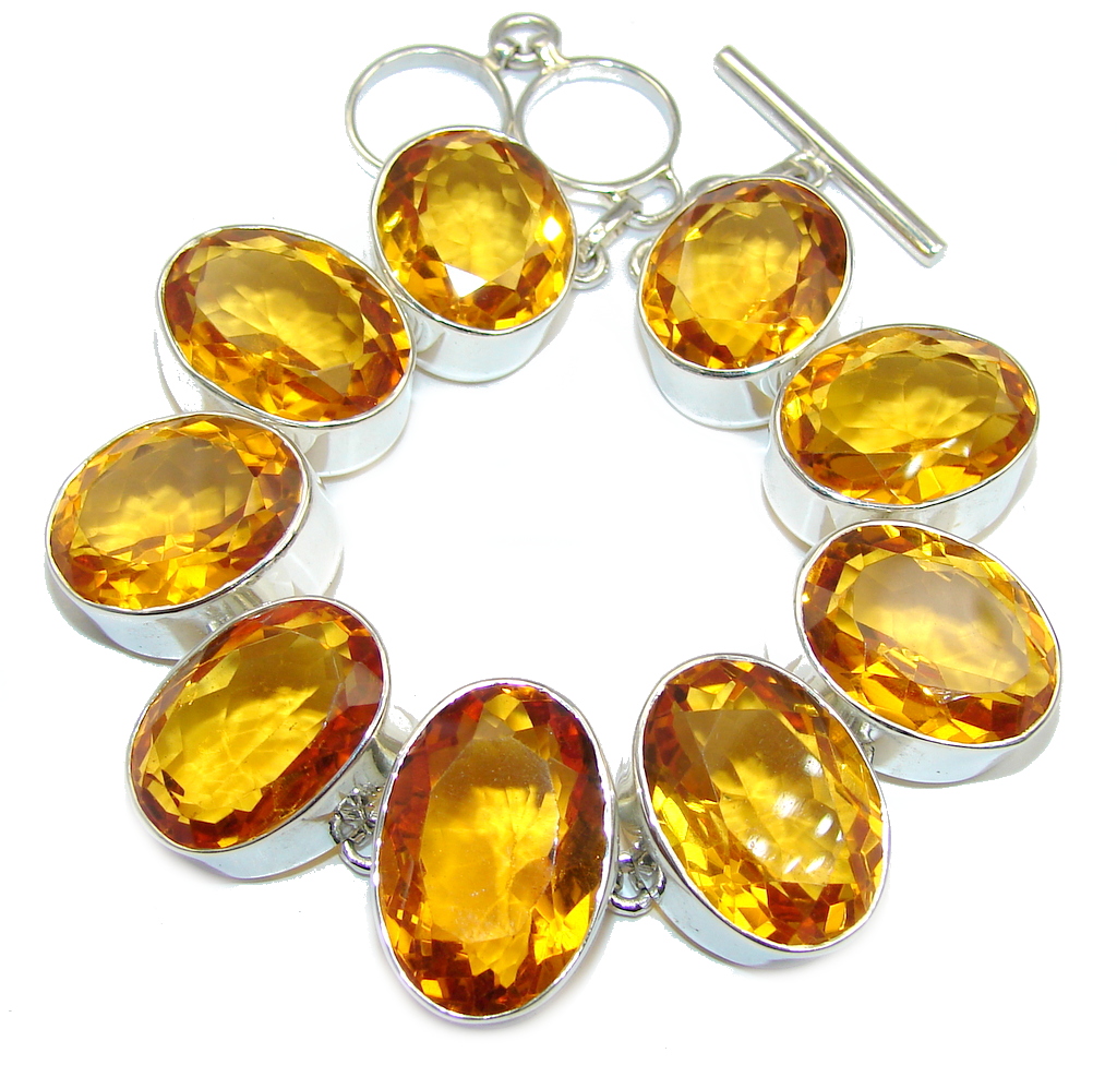 Gorgeous Designs Golden Quartz Sterling Silver Bracelet
