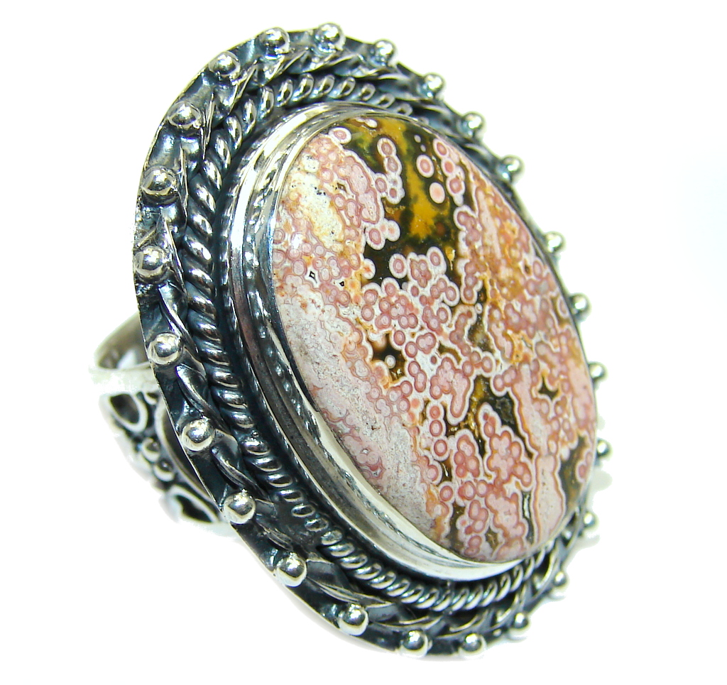 Amazing AAA Ocean Jasper Sterling Silver Ring size adjustable