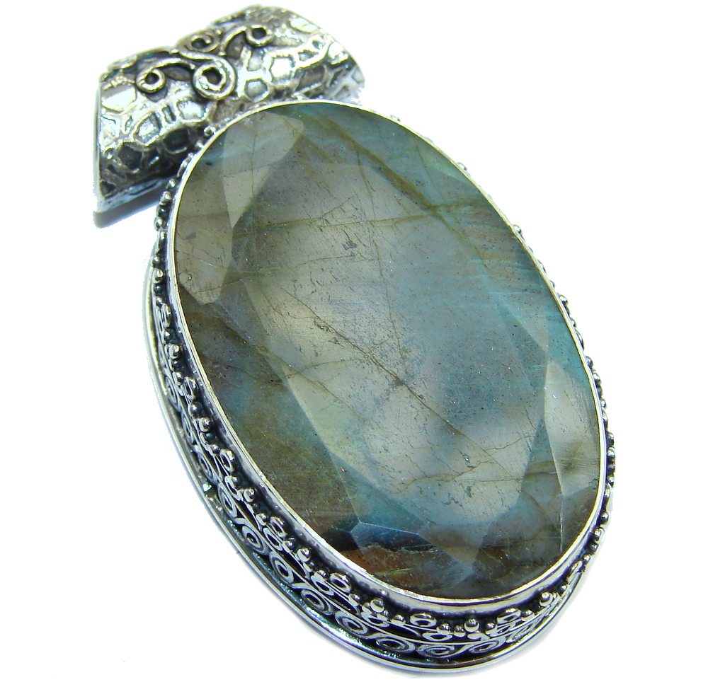 Giant Perfect AAA Blue Fire Labradorite Sterling Silver handmade Pendant