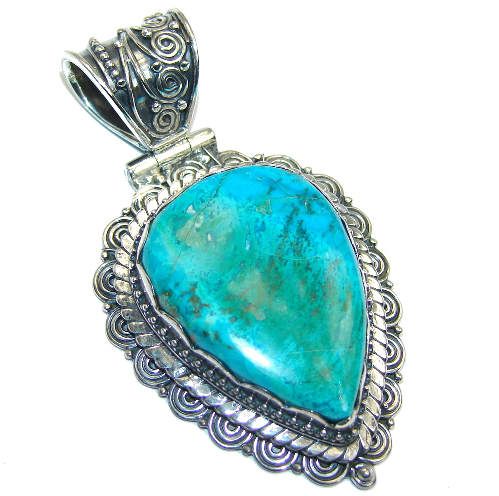 Amazing Blue Parrot's Wing Chrysocolla Sterling Silver Pendant