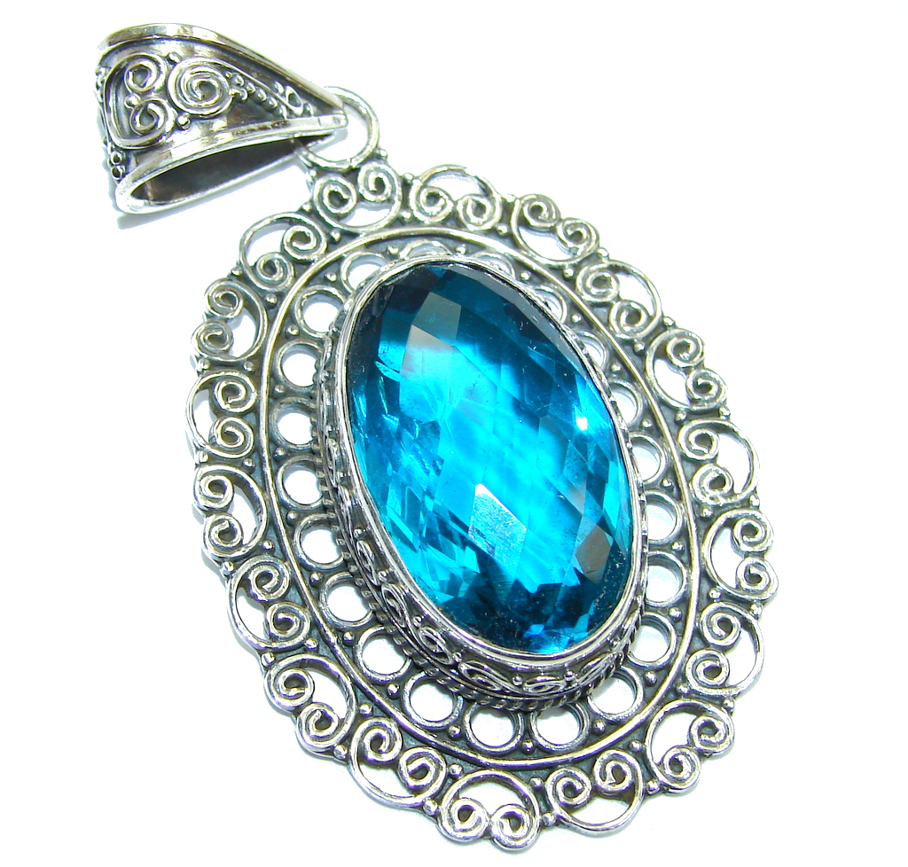 Amazing created Blue Topaz Sterling Silver Pendant