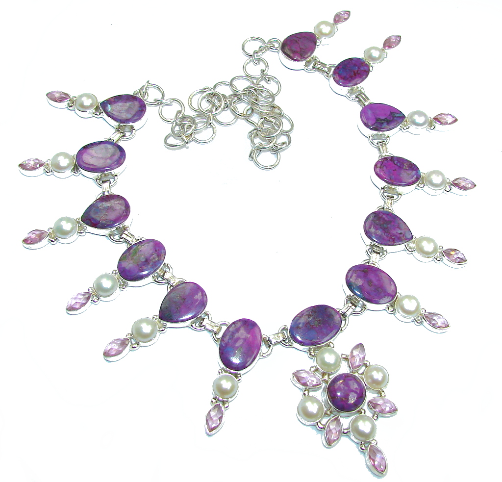 Copper vains Purple Turquoise Sterling Silver Necklace