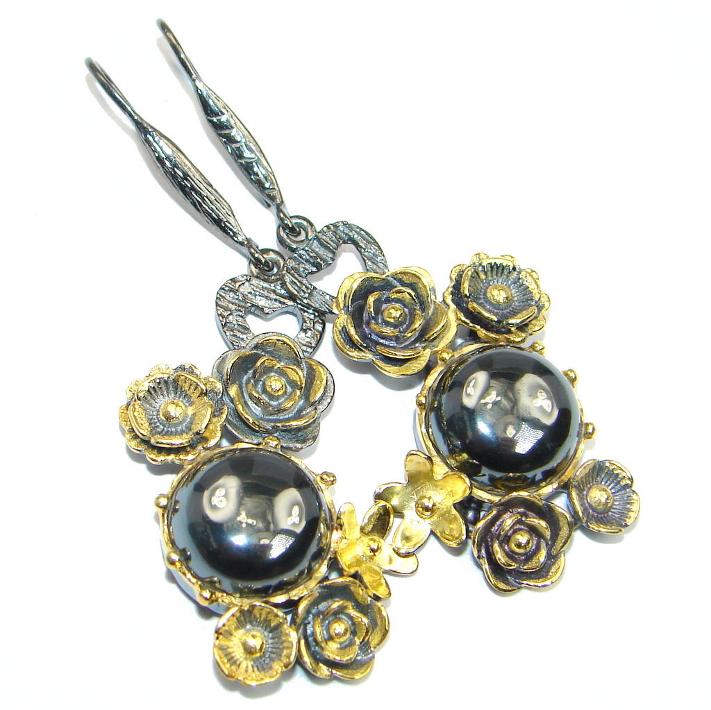 Perfect Silver Hematite Rhodium Gold over Sterling Silver handmade earrings
