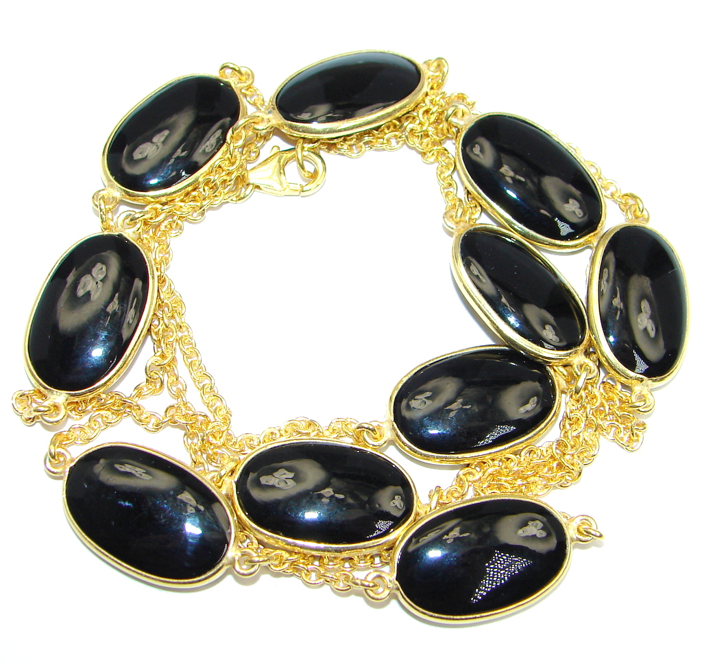 36 inches Genuine Onyx Gold over Sterling Silver Necklace