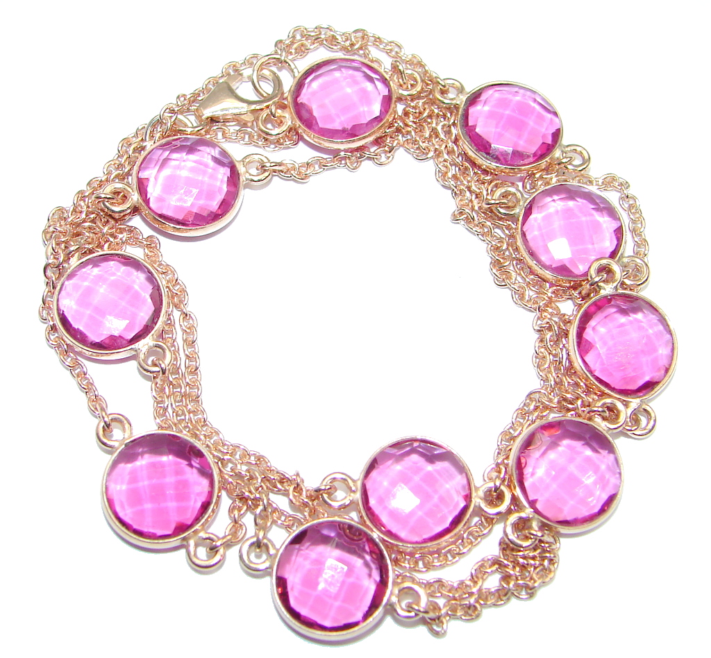 36 inches created Pink Sapphire Rose Gold over Sterling Silver Necklace