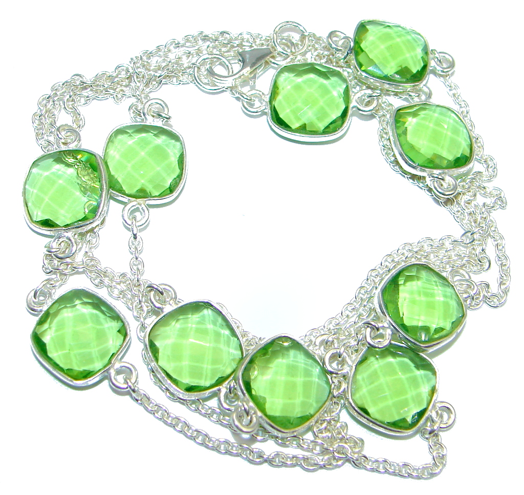 36 inches created Peridot Sterling Silver Necklace