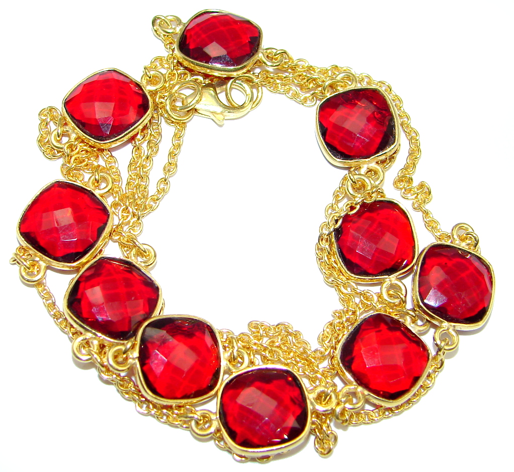 36 inches created Garnet Gold over Sterling Silver Necklace