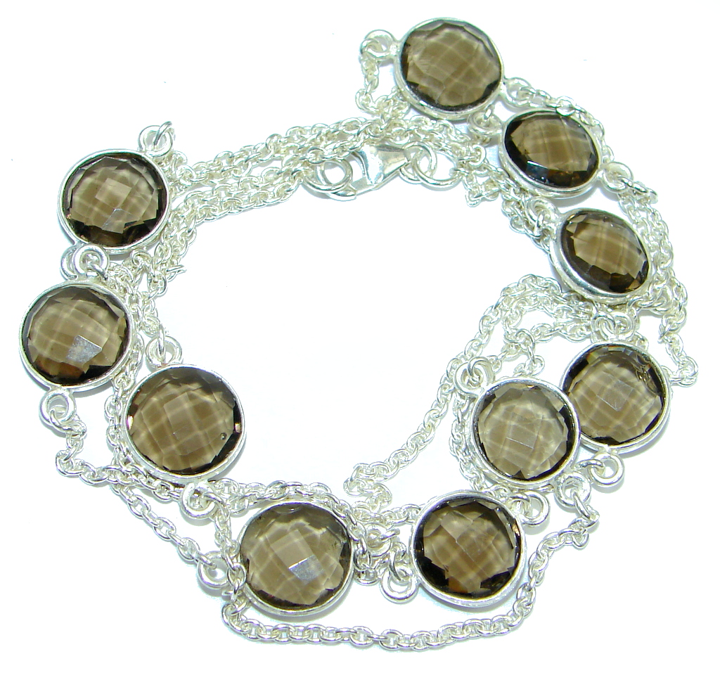 36 inches created Smoky Topaz Sterling Silver Necklace