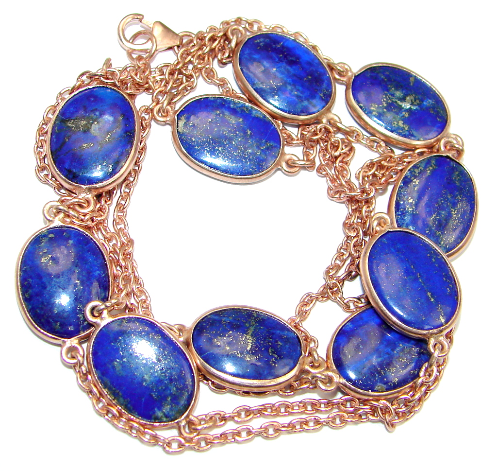 36 inches Genuine Lapis Lazuli Rose Gold over Sterling Silver Necklace
