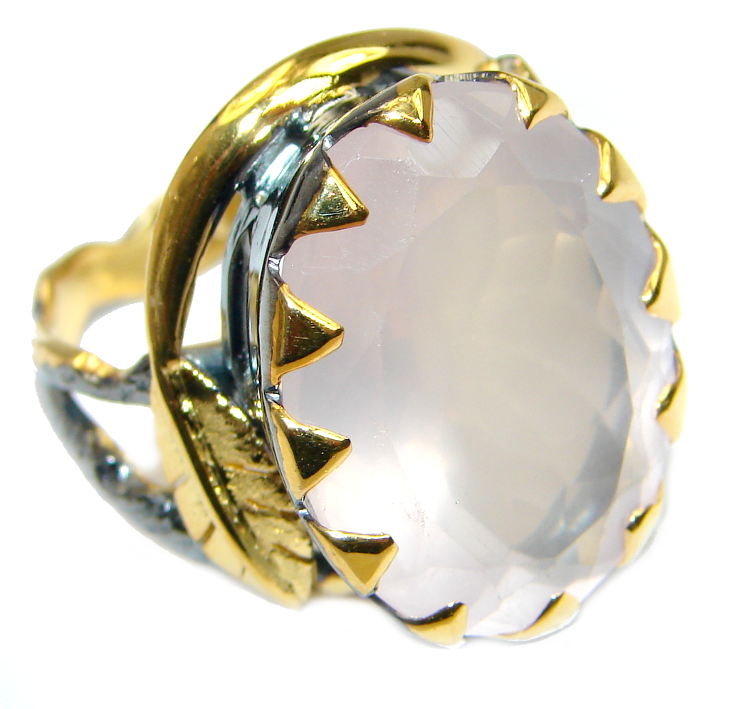 Amazing Rose Quartz Gold Rhodium plated over Sterling Silver ring s. 8