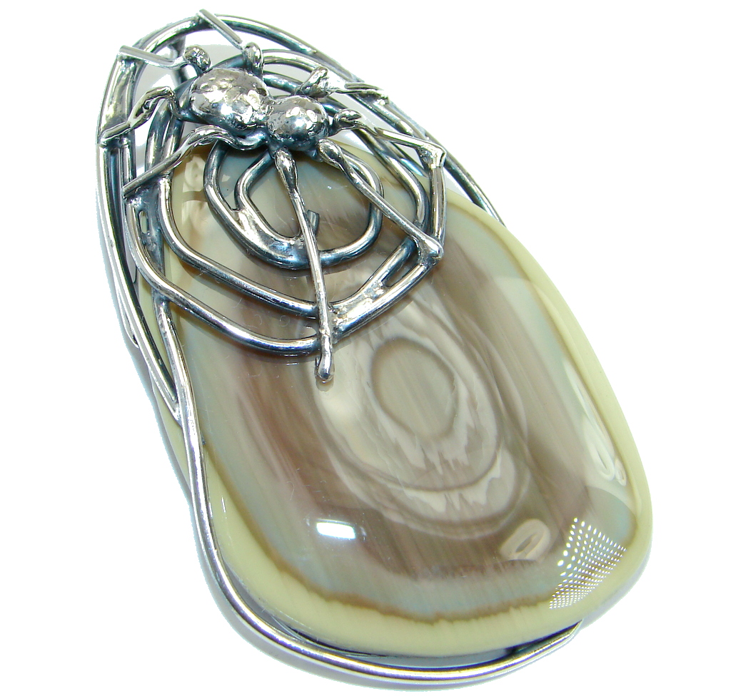 Spider's Web natural Imperial Jasper Sterling Silver Pendant