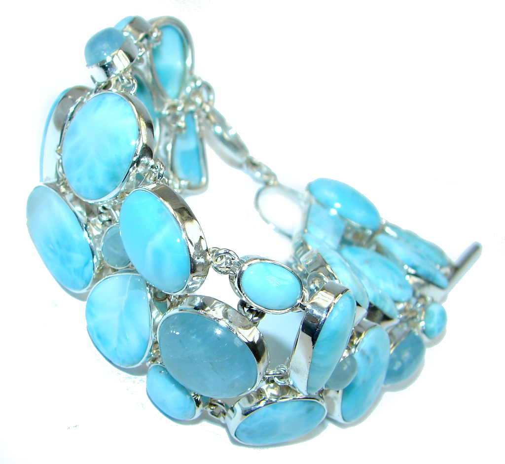 Natural AAA Blue Larimar & Aquamarine Sterling Silver handmade Bracelet