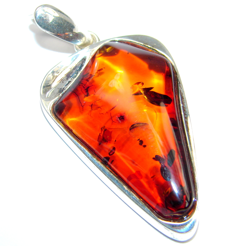 Unique Design Golden natural Baltic Amber Sterling Silver Pendant