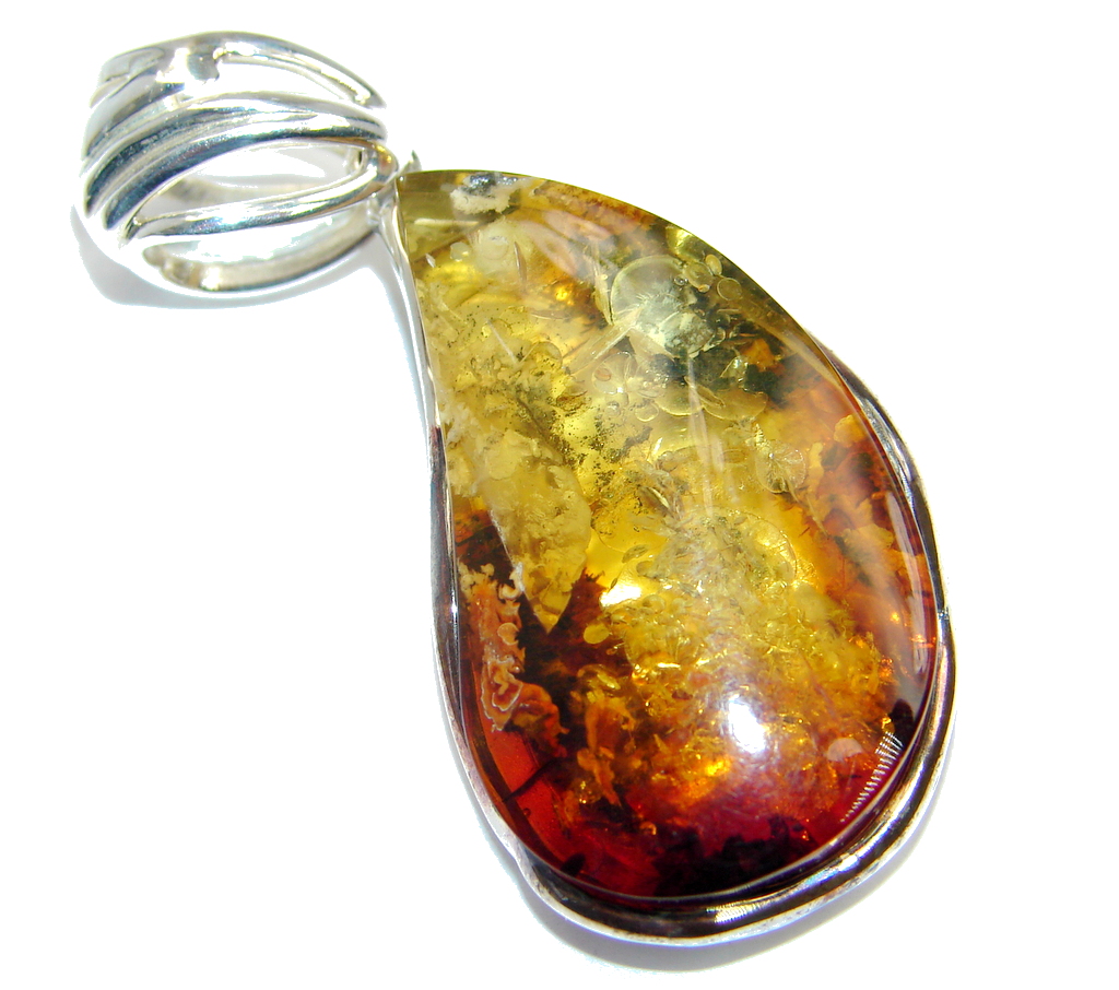 Vintage Design Golden natural Baltic Amber Sterling Silver Pendant
