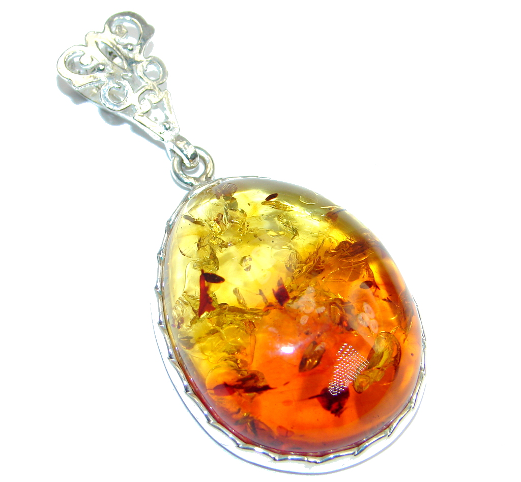 Golden natural Baltic Amber Sterling Silver handmade Pendant