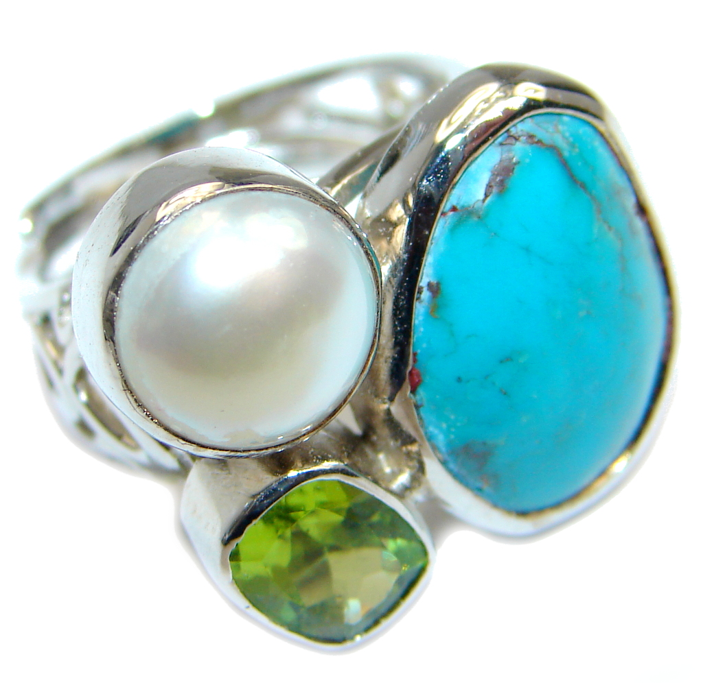 Sleeping Beauty Turquoise Sterling Silver Ring size adjustable