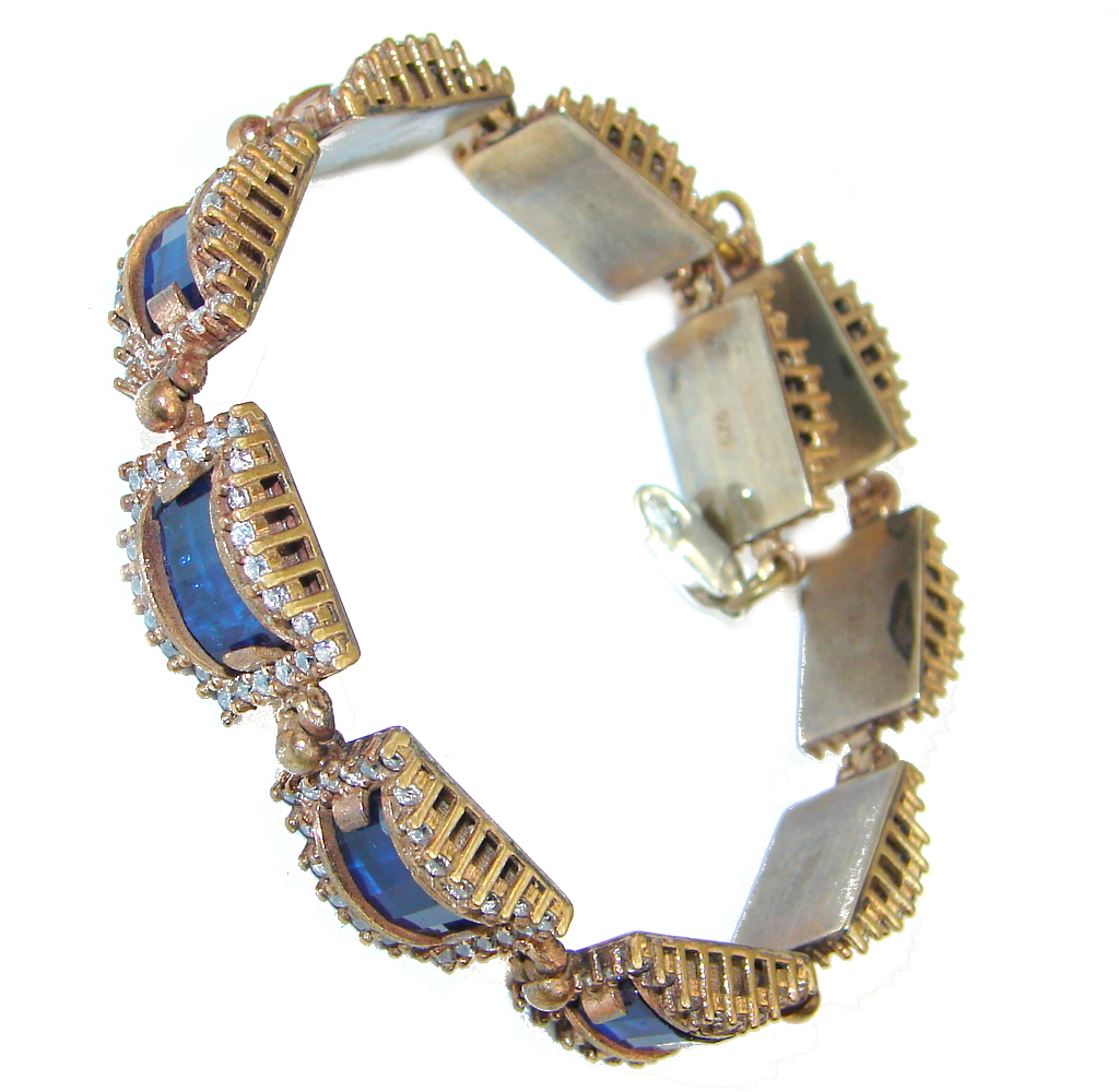 Victorian Style Created Blue Sapphire & White Topaz copper over Sterling Silver Bracelet
