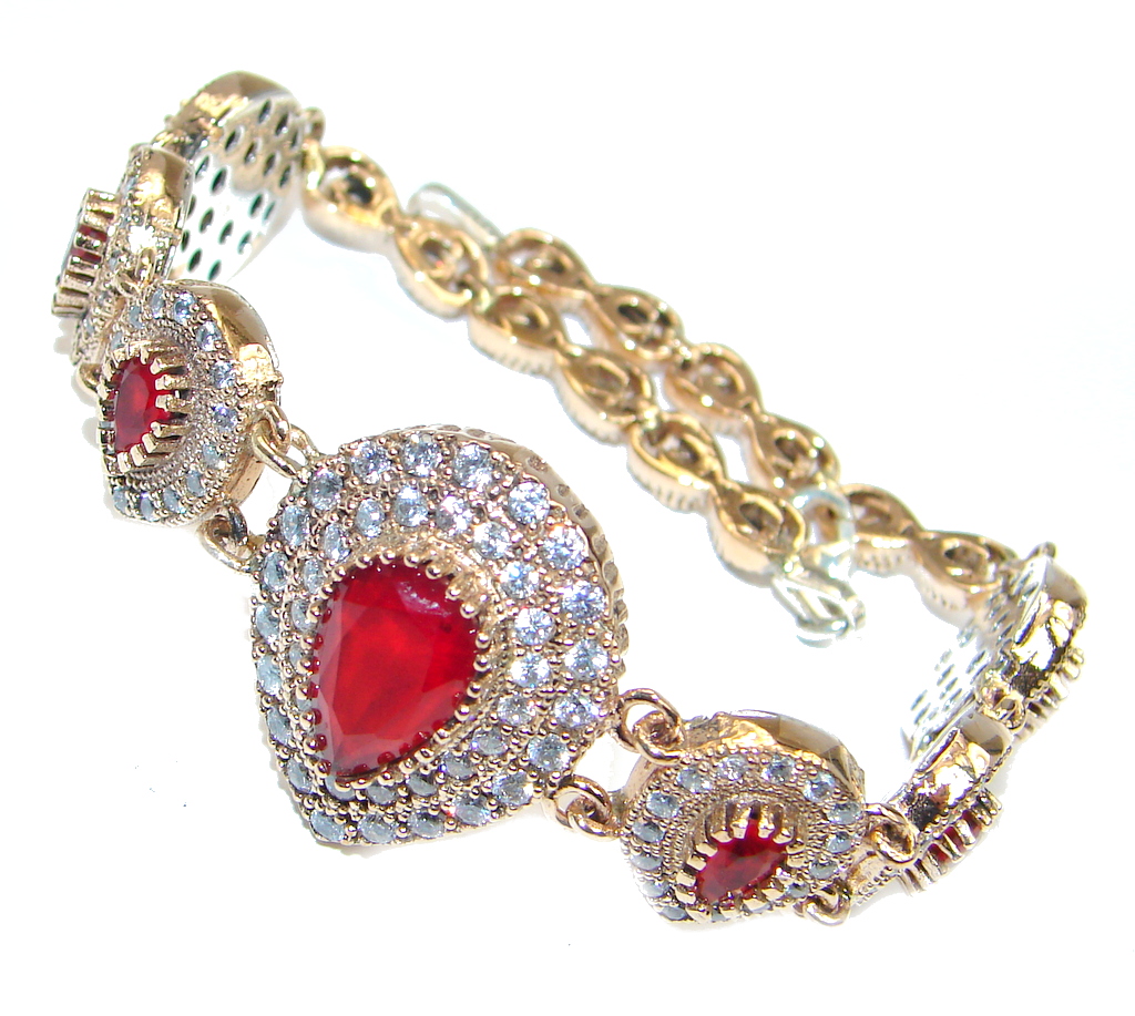 Victorian Style created Ruby & White Topaz copper over Sterling Silver Bracelet