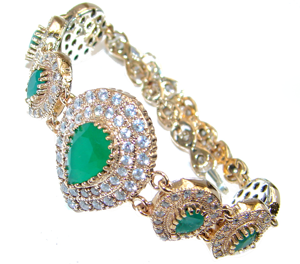 Victorian Style created Emerald & White Topaz Copper over Sterling Silver bracelet