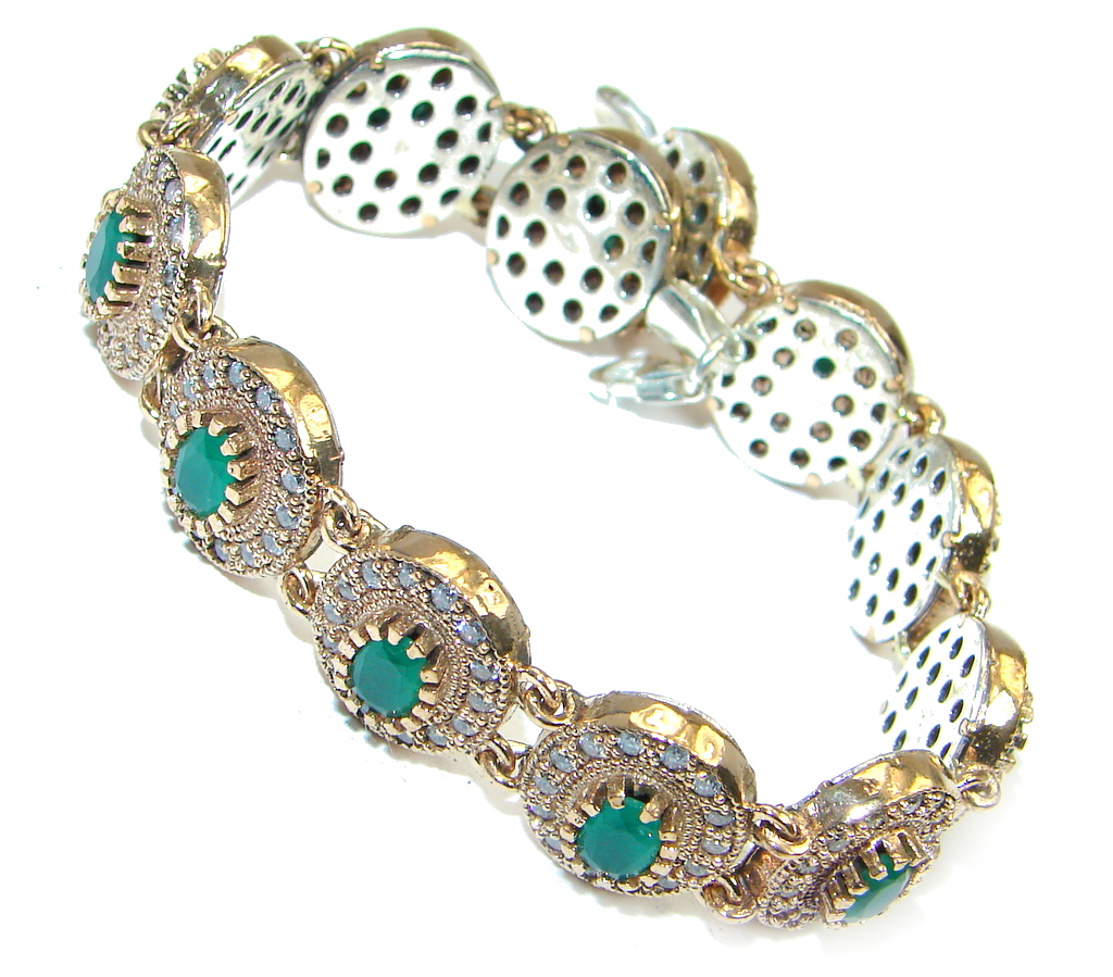 Victorian Style created Emerald & White Topaz Copper over Sterling Silver bracelet